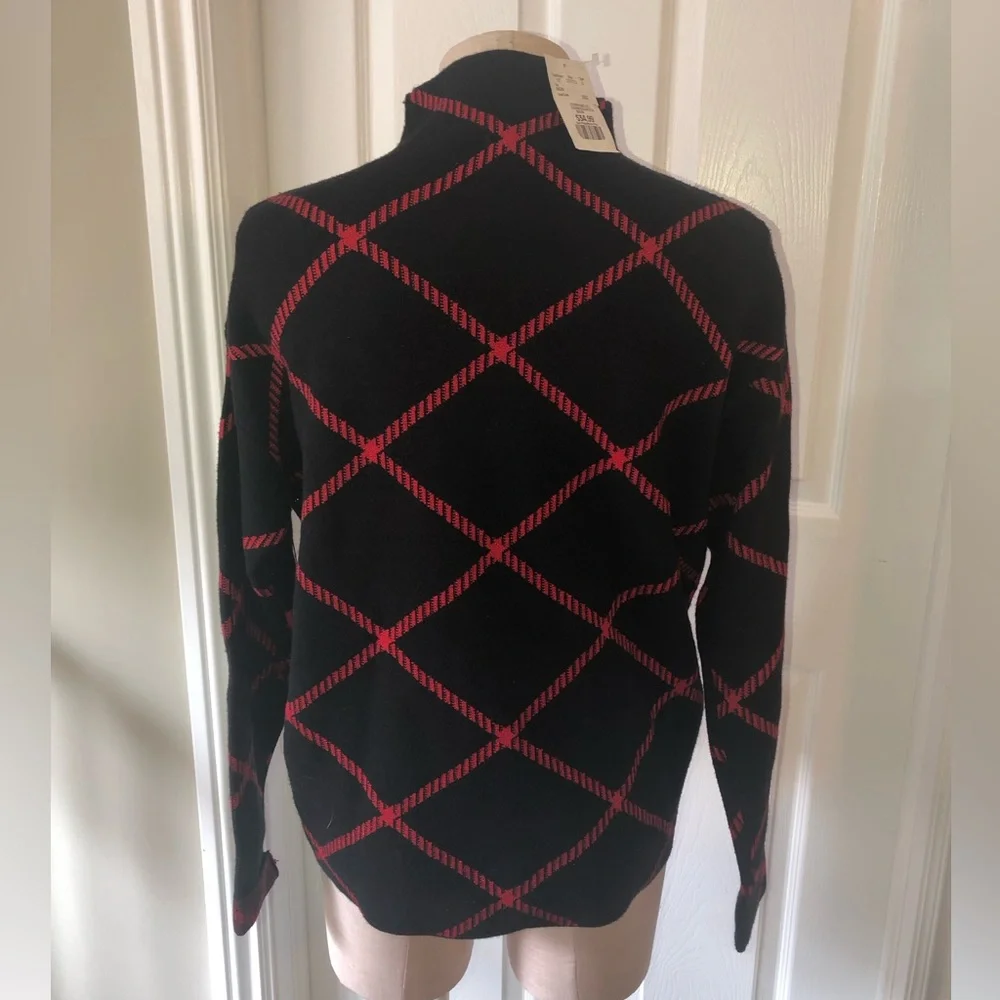 Tahari Black and Red Geometric Turtleneck Sweater - Picture 2 of 8